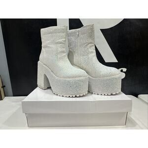 Y.R.U. Krush Platform Boots in White Glitter - Size 10